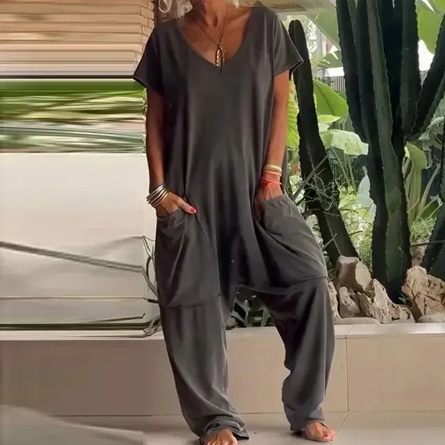 Heidi-Mode | Lockere V-Ausschnitt Jumpsuit